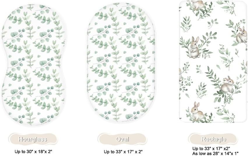 Bassinet Sheets for Baby Girls Boys 2 Pack, Fitted Baby Mattress Sheet for Rectangle, Oval, Hourglass Bassinet Mattress, Breathable Cozy & Universal Fit (Blush Bunny)