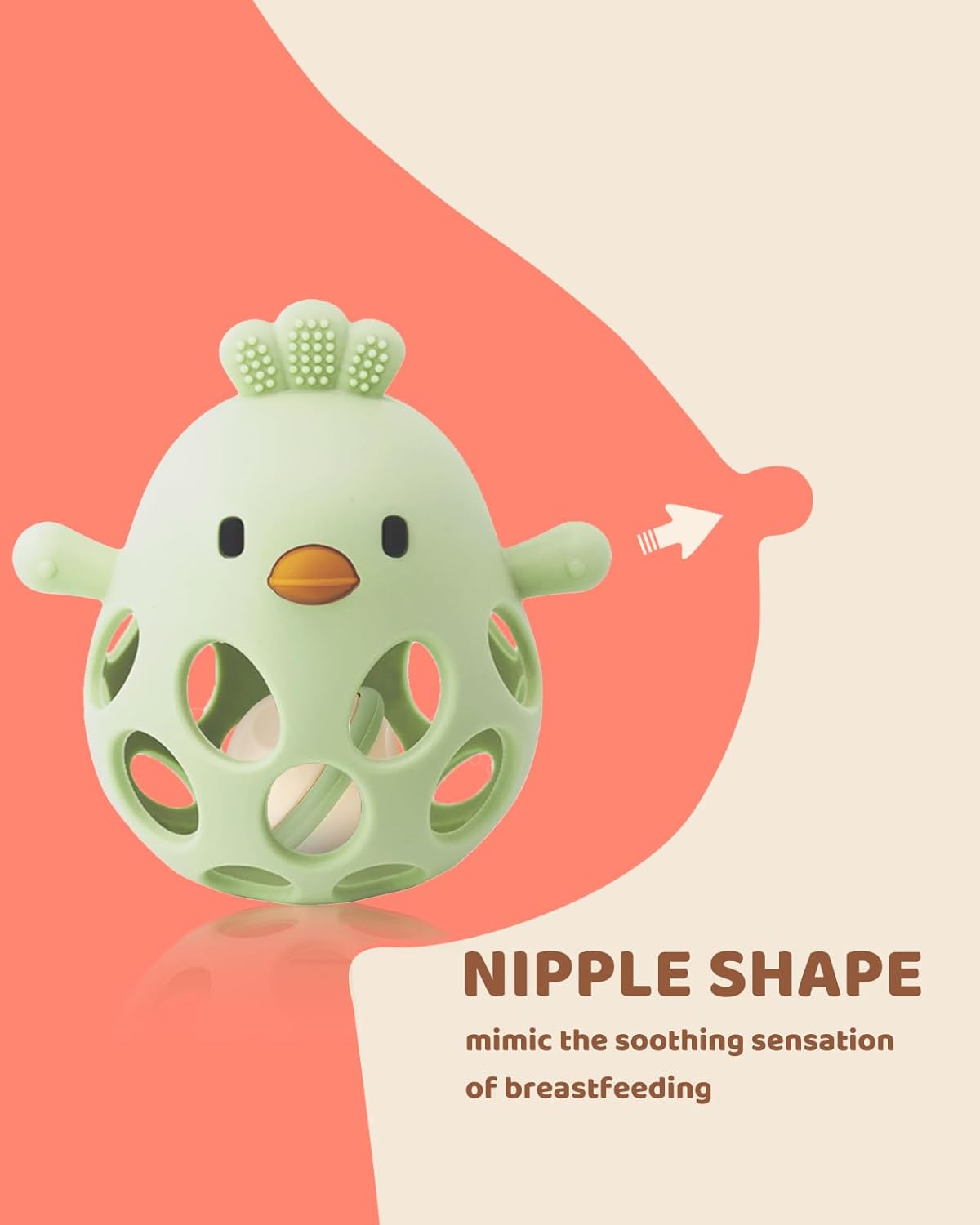 2-in-1 Baby Teething Rattle Toy, Sensory Grasping Teether for Infants 3-12 Months, 100% Food-Grade Silicone, Easy to Hold, Soothing & Developmental, BPA Free