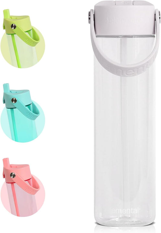 Elemental Splash Water Bottle with Straw - BPA-Free Tritan Plastic Reusable Water Bottle with Strap - Ideal for Travel, Gym and Sports - Leak Proof when Spout is Closed - 26oz - Clear