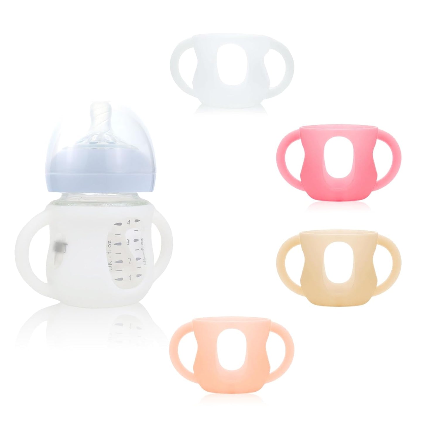 4-Pack Silicone Sleeves for Philips Avent Glass Bottles, BPA-Free Drop-Resistant Baby Bottle Sleeves with Handles, Compatible with Philips Avent Natural Glass Baby Bottles (4 oz)