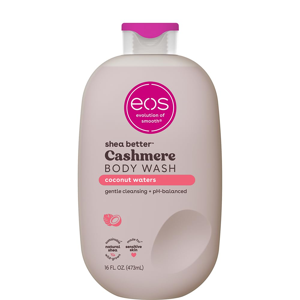 eos Shea Better Cashmere Body Wash, Coconut Waters, Moisturizing, pH Balanced Body Wash, Creamy Gel Formula, Paraben & Phthalate Free, Sensitive Skin, 16 fl oz