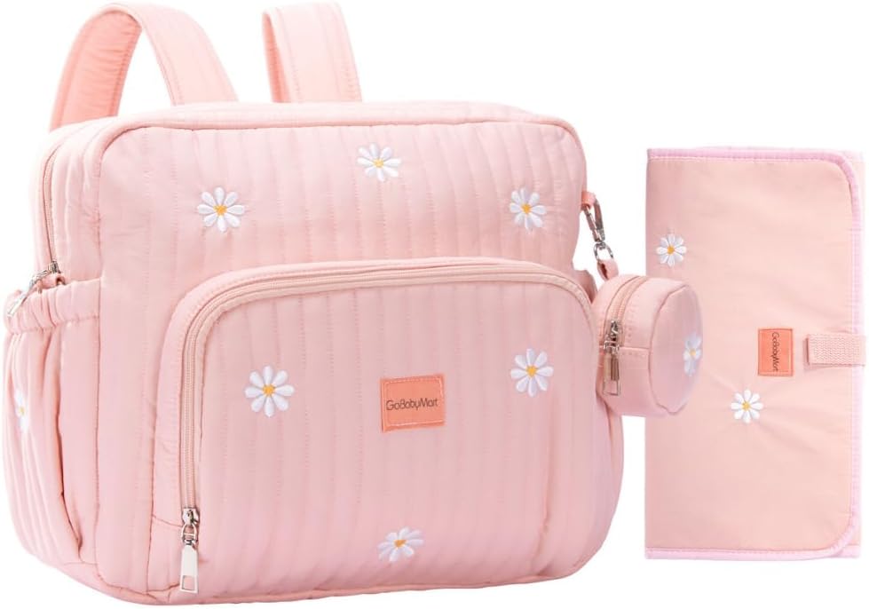 Diaper Bag Backpack, Medium Maternity baby bag & Changing Pad, Diaper Bag Tote, Insulated Pockets, Hospital Bag (Medium - Pink Flowers)