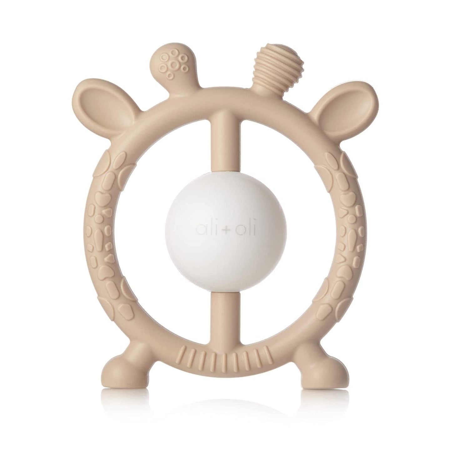 Ali+Oli Baby Teether & Rattle (Taupe Giraffe) Baby Teething Relief, Silicone Teethers for Babies 3+ Months, Baby Teething Toys w/Multi-Textured Surface, BPA Free & Freezable Teethers for Babies