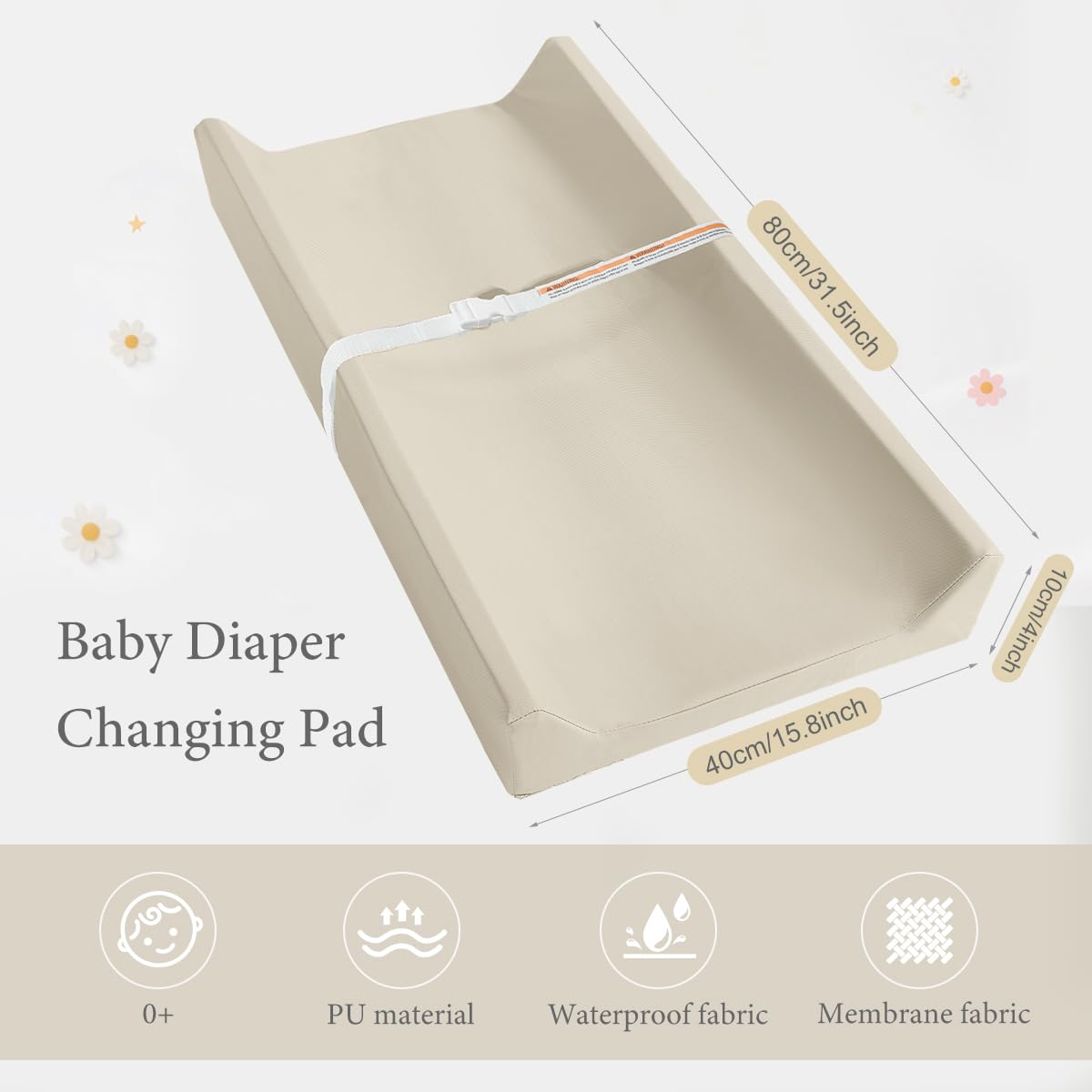 Baby Changing Pad, Waterproof & Wipeable Vegan Leather Diaper Changing Mat 31" x 16", Comfortable Soft Standard Size Infant Diaper Mat for Dresser and Table, Taupe (Beige)