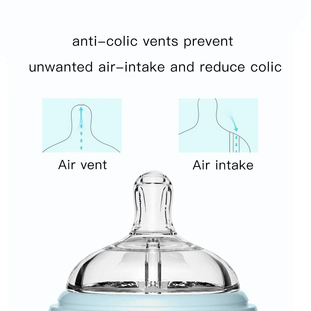 POTATO Glass Baby Bottles for Newborn Babies, Anti Colic Breastfeeding Bottle with Wide Neck, Slow Flow, 2pack, 2.5oz, Blue