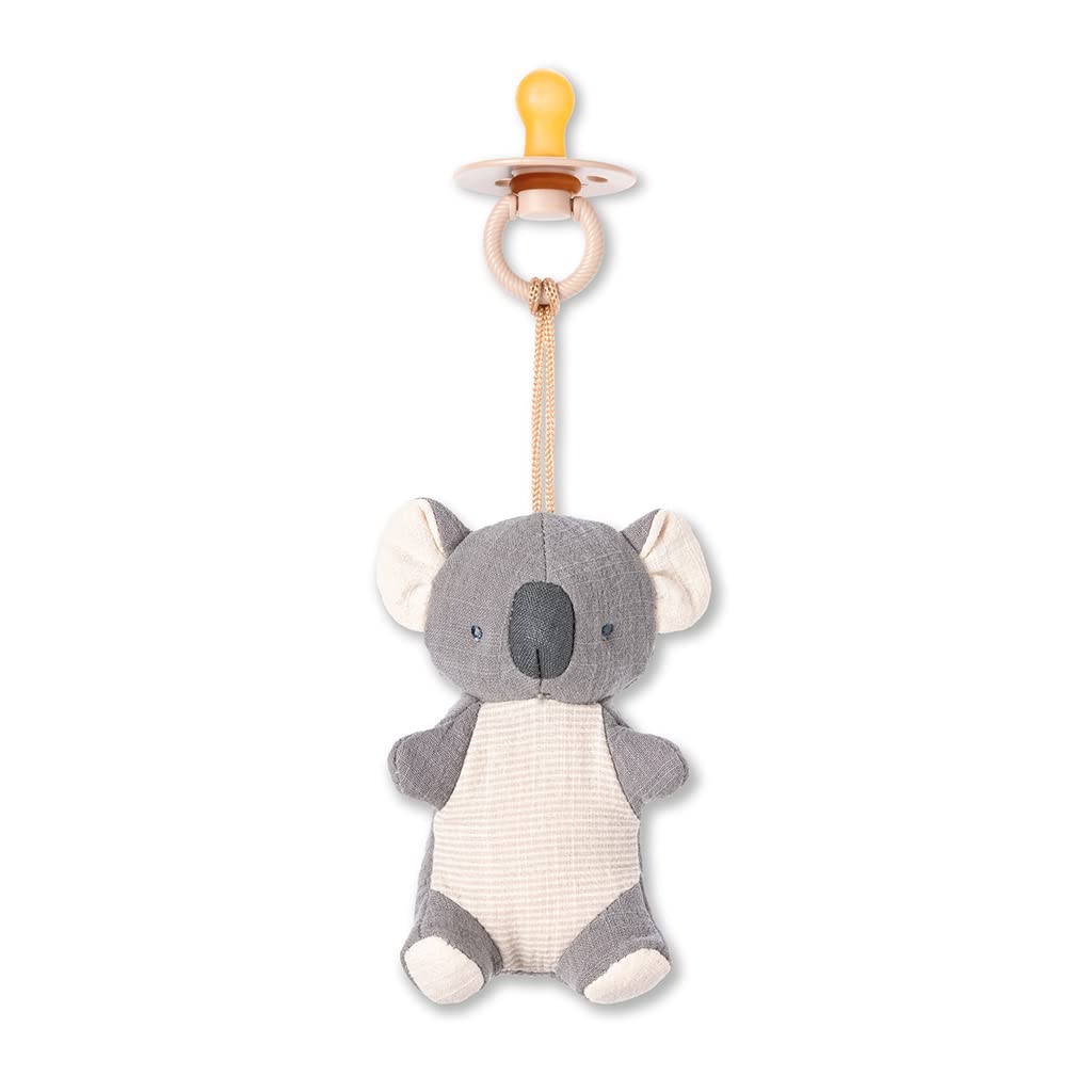 Itzy Ritzy Pacifier & Lovey Set - Natural Rubber Pacifier with Stuffed Animal Lovey - Detachable Plush Koala Binky Holder & Coordinating Natural Rubber Binky, Ideal for Ages 0-6 Months (Koala)