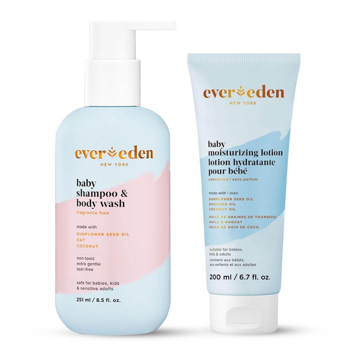 Evereden Baby Bathtime DUO: Baby Lotion for Newborn and 2-in-1 Newborn Shampoo and Body Wash Set - Soothing, Cleansing, & Hydrating Shampoo and Lotion