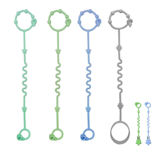 Baby Toy Strap, RTMOK Silicone Bottle Holding Clip, has 1 Toy Strap to Hold Bottles, 3 Toy Straps to Hold Any Toy, Plus 2 Free Silicone Pacifier Clips