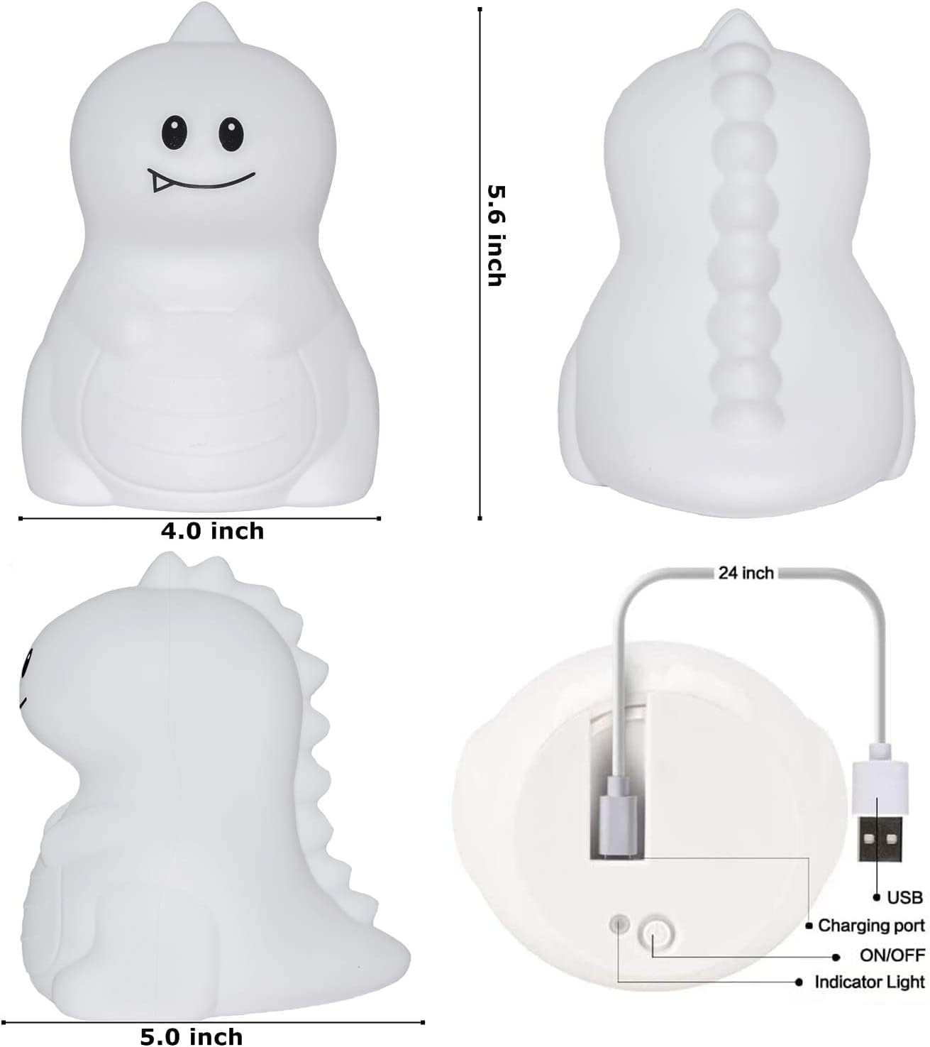 Night Light, Bedside Lamp, Baby Nursery Lamp for Breastfeeding Safe, Break Resistant, Eye Caring, Adjustable Brightness & Color, Timing Function, Remote Control + Touch Control - Dinosaur