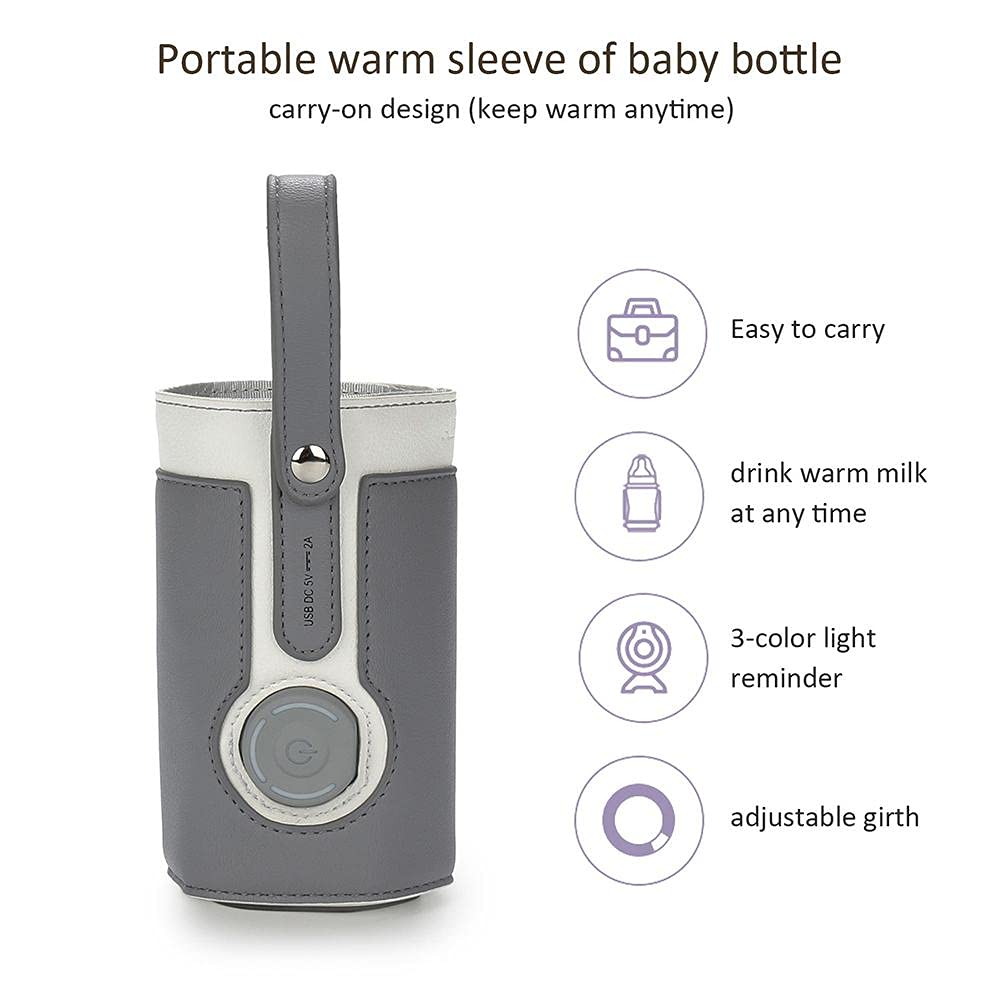 GOTOTOP Bottle Warmer Bag Portable Baby Bottle Warmer Leather Three Gears Adjustable Heated Bottle Bag Car Portable Thermostat Heating Cup Cover (a)