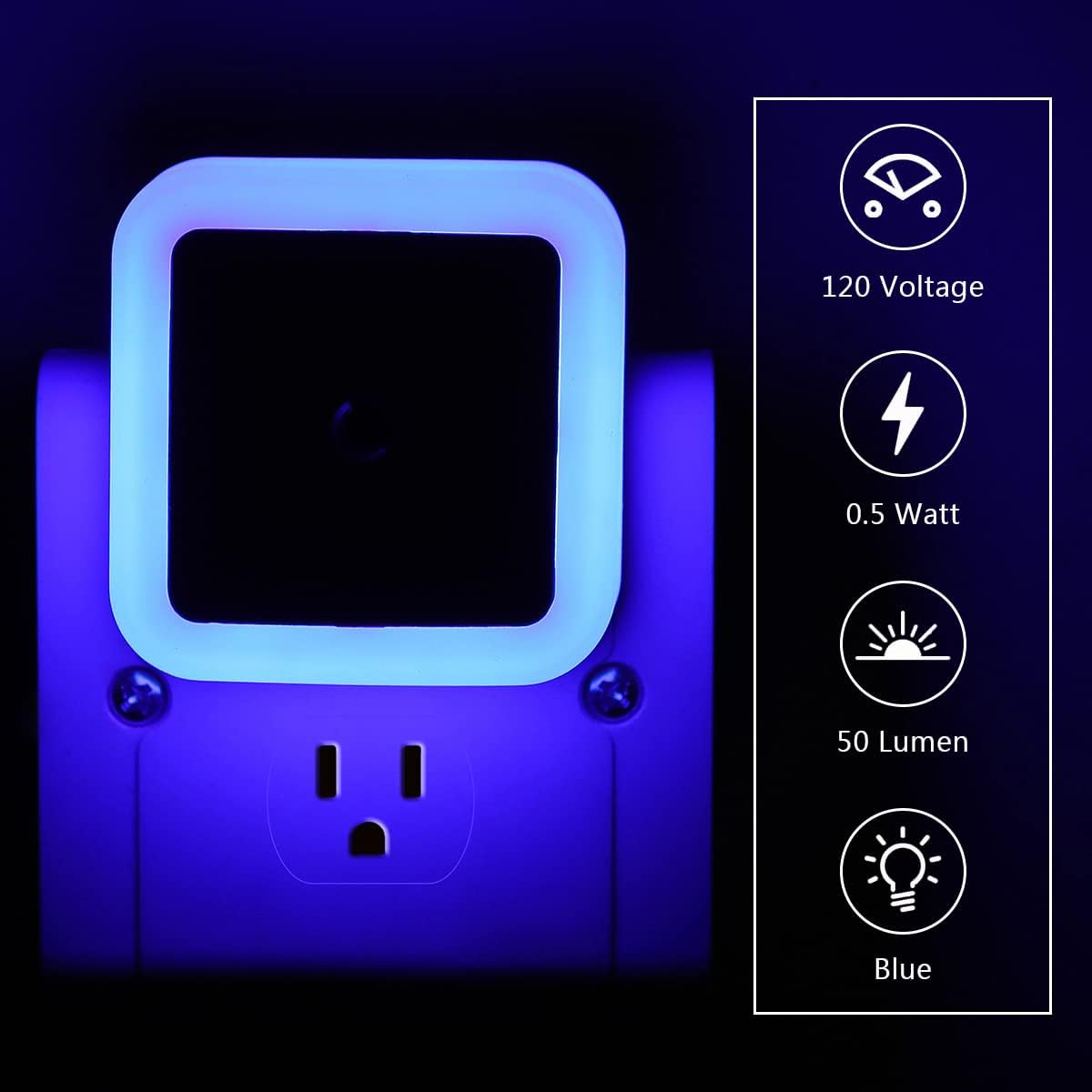 6 Pack Blue LED Night Light Plug in, Dusk to Dawn Sensor Automatic On and Off, Energy Efficient, Soft Glow Kids, Nursery, Bedroom, Bathroom, Hallway, Stairs, Kitchen