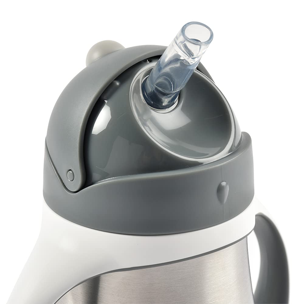 BEABA Stainless Steel Straw Sippy Cup, Insulated Toddler Cups Spill Proof with Removable Handles, Made with High Grade Stainless Steel, 8+ months, 8.5 oz, Charcoal