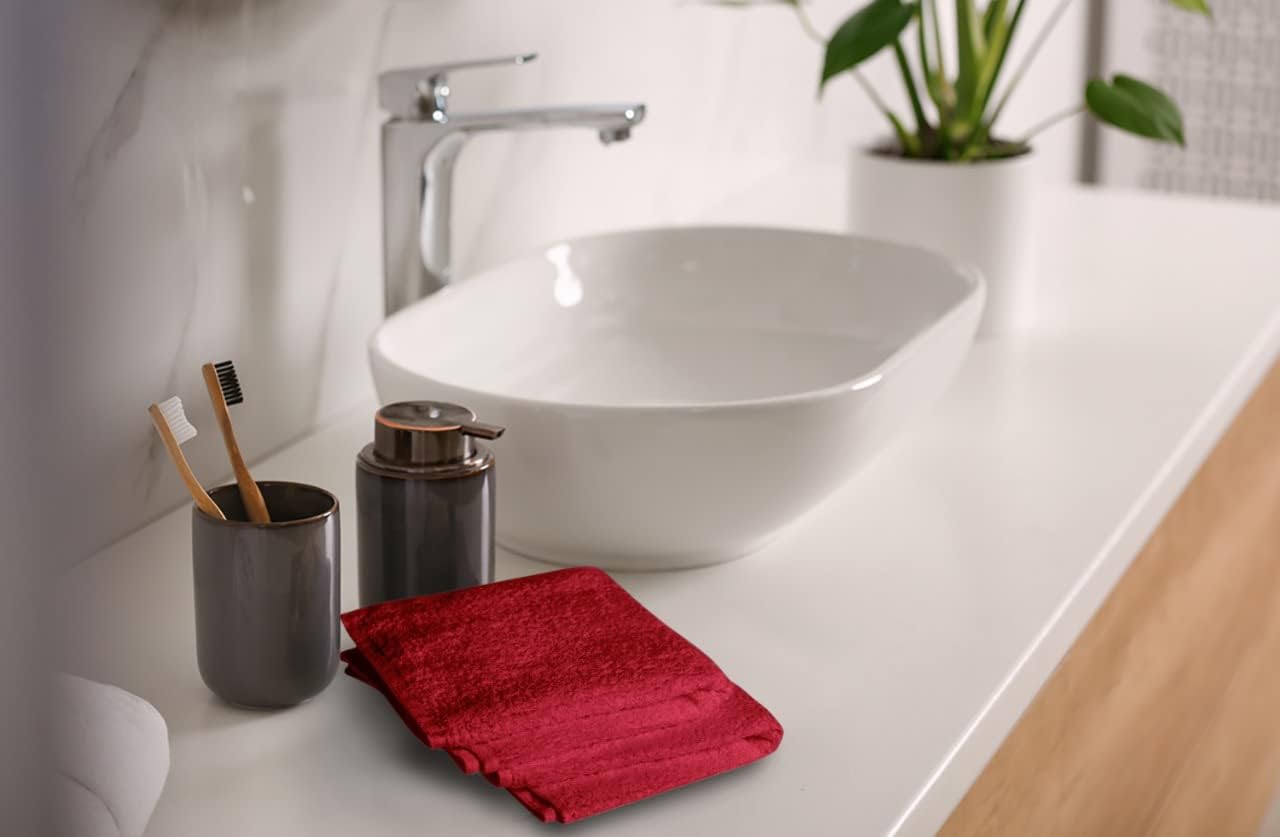 Softolle 100% Cotton Washcloths 60 Pack (12x12 Inches) Soft, Highly Absorbent Washcloth, Face Towels, Wash Cloths for Face, Ring Spun, Bulk Pack (Burgundy)