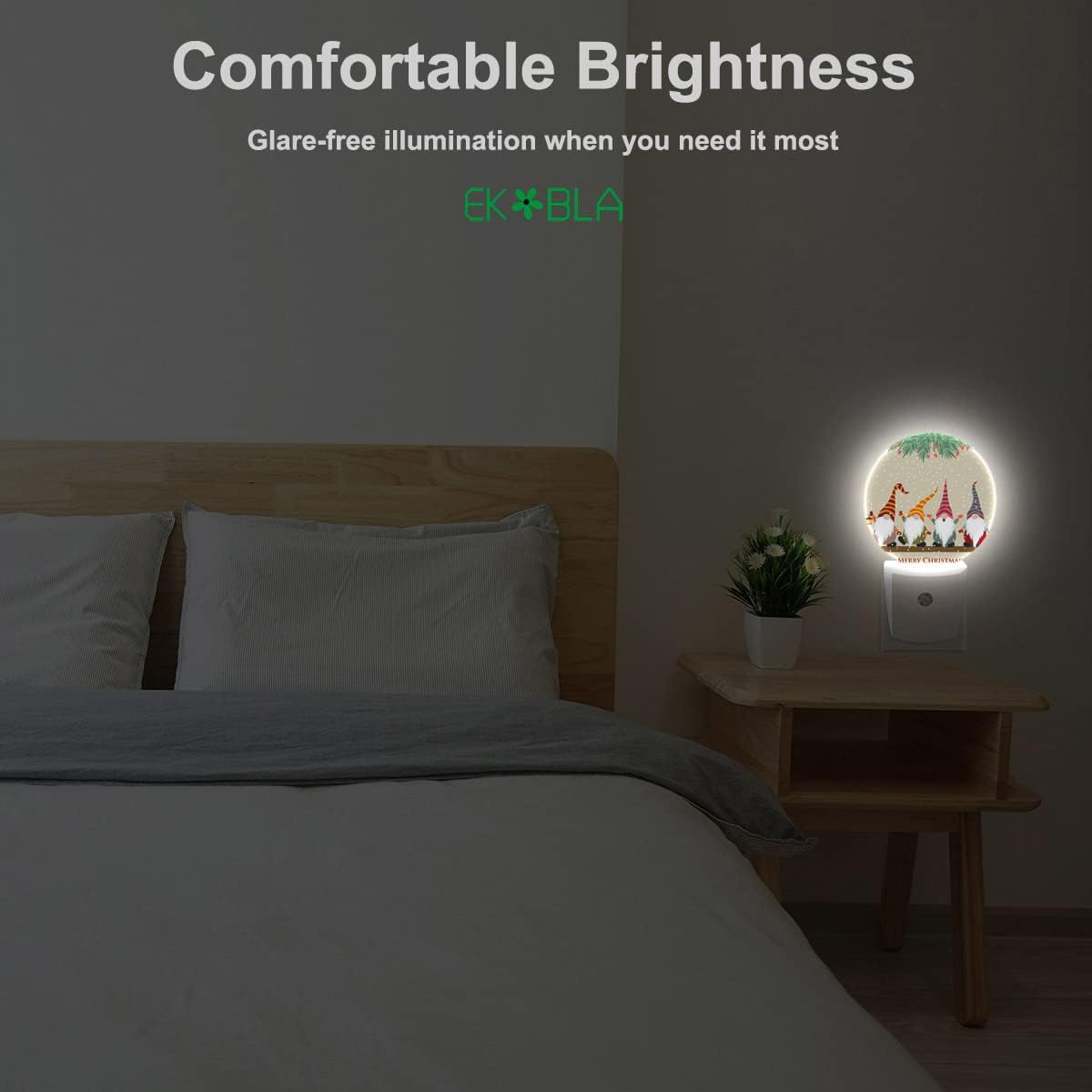 EKOBLA Gnome Night Light Christmas Winter Decorative Santa Elf Snowflakes Plug in Nightlights Home Dusk to Dawn Smart Sensor LED Lamp for Men Women Boys Girls Gift
