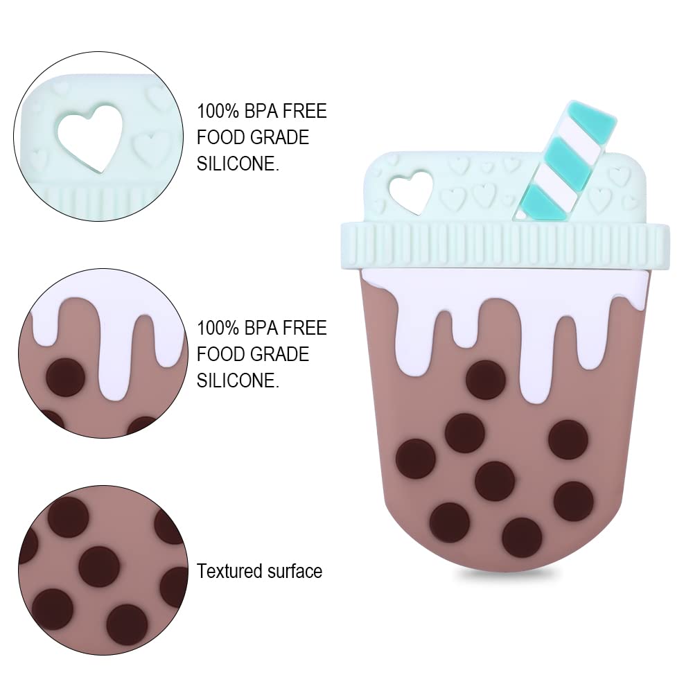 Baby Silicone Teether,Sensory Chew Toys,BPA Free Soft and Effective Infant Teething Pain Relief Toys,Freezer Safe,Food Grade Silicone,Best Shower Gift for Boys and Girls (Bubble Tea)