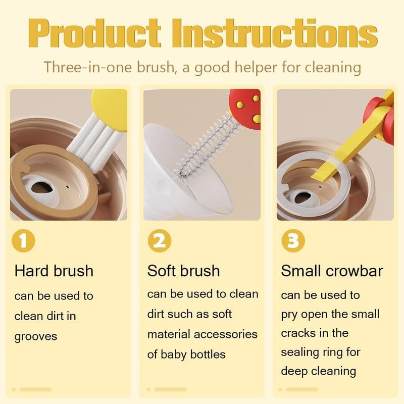 3 in 1 Cup Lid Cleaning Brush, 2024 New Crevice Cleaning Brush Set for Baby Bottle Gap Tight Spaces Cup, 3 in 1 Multifunctional Cleaning Brush Portable Cup Lid Cleaner with Brush(D)