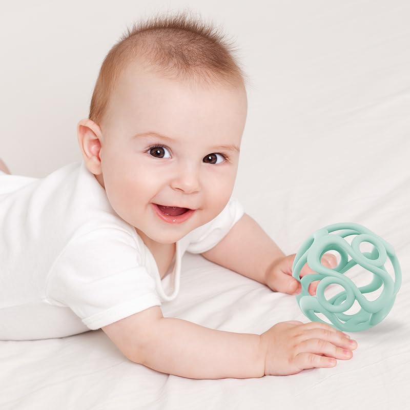 Silicone Teething Ball Toy, Tactile Sensory Ball Toy for Babies, Easy to Hold Design, Stretchy, Squisly, Soft (Moody Blue)