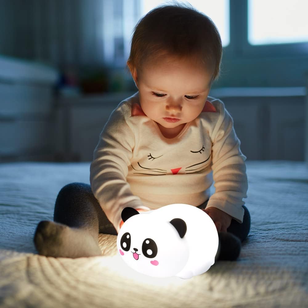 AULTRA Night Light for Kids – 16 Color USB Rechargeable Panda Lamp for Baby Nursery, Soft Silicone Night Light, 2 Brightness Levels, 10-Hour Use, Squishy Puppy Gift for Boys & Girls