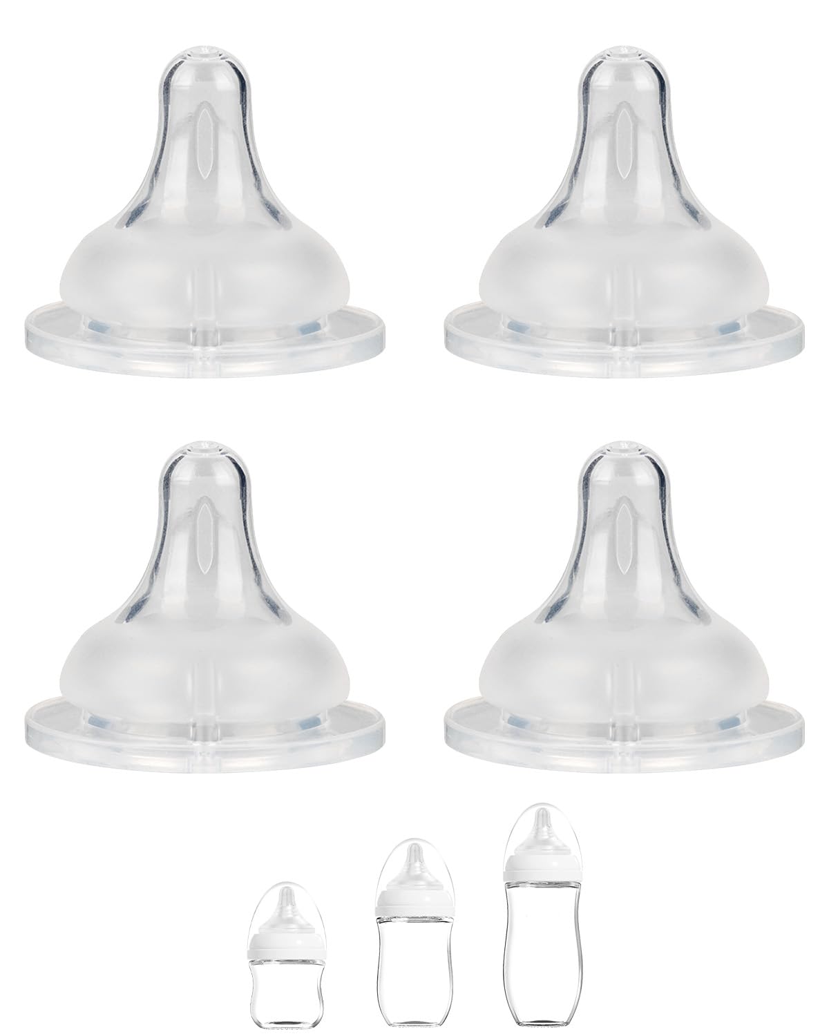 Silicone Nipple for Gulicola Natural Glass Bottle, Medium Flow Nipple Level 2, 3 m+, 4 Count