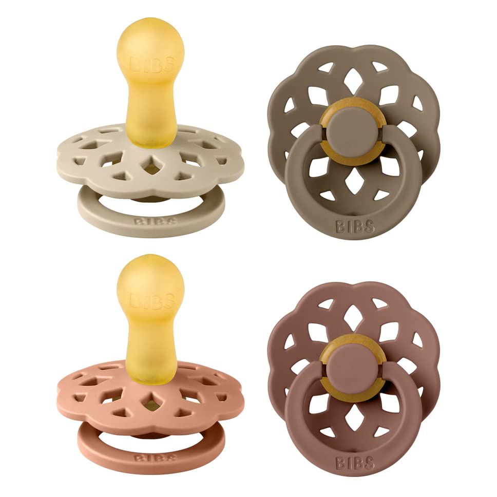 BIBS Boheme Soother 4-Pack | BPA Free Dummy Pacifier | Round Nipple | Natural Rubber Latex | Made in Denmark | Size 6-18 Months | Peach Mix