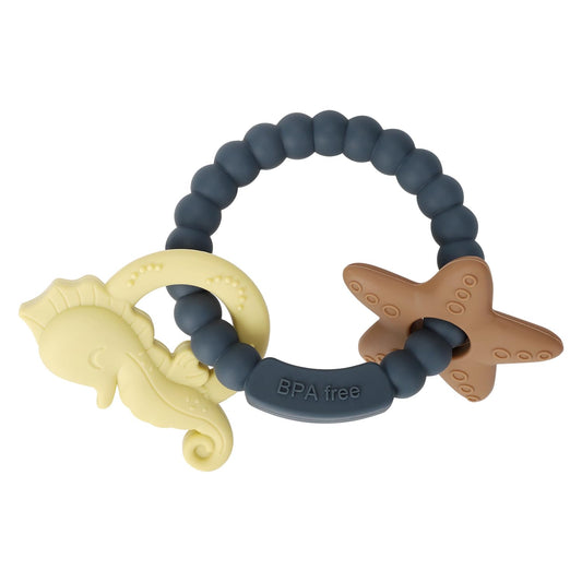 Silicone Teething Ring Toy, Baby Teether Toys with Rattles, BPA Free Sensory Chew Toys for Babies 3-6-12 Months to Soothe Sore Gums, Great Shower, Christmas Gift(Dark Grey 2)