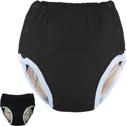 WEEOATAR Adult Cloth Diaper Incontinence Underwear Protective Underwear, Reusable, Washable and Easy to Wear with Side Buttons, Adult Nappy for Elderly, Disabled, Postpartum and Bedridden (Black, L)