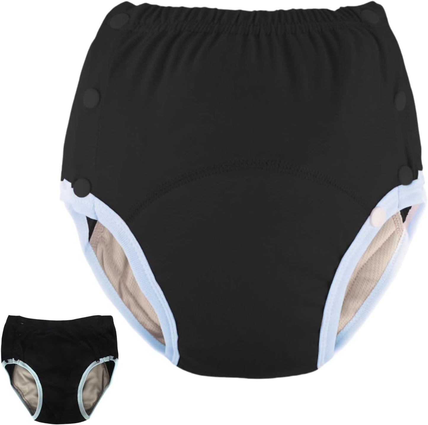 WEEOATAR Adult Cloth Diaper Incontinence Underwear Protective Underwear, Reusable, Washable and Easy to Wear with Side Buttons, Adult Nappy for Elderly, Disabled, Postpartum and Bedridden (Black, M)