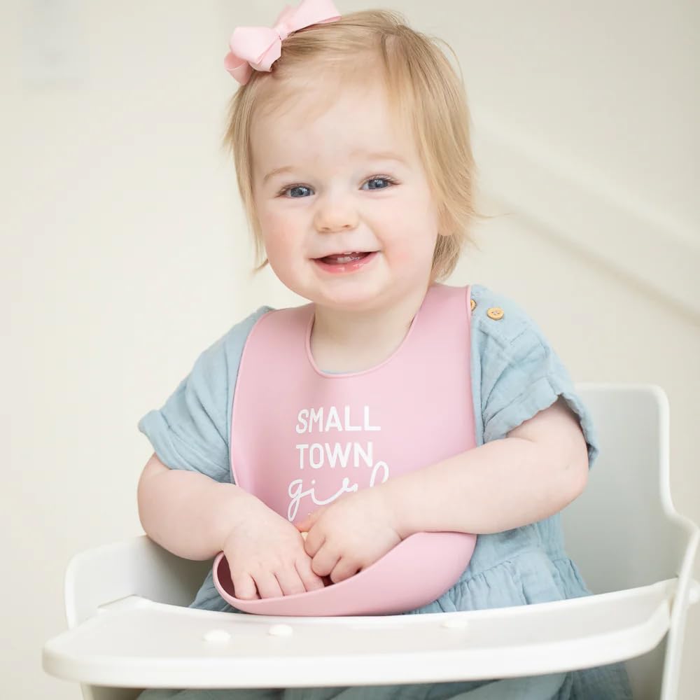 Bella Tunno Baby Bib for Eating, Waterproof Silicone Bib with Large Food Catcher, Adjustable Fit for Babies 4-12 months & Toddlers 1-3 Years, Boys & Girls, Small Town Girl