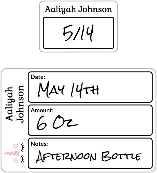 Name Bubbles - Reusable Baby Bottle Labels for Daycare (20 Labels) - Kids Washable Name Tags for Bottles, Sippy Cups, & Snack Containers, Waterproof, Baby Name Stickers, Write-On (Unicorn)