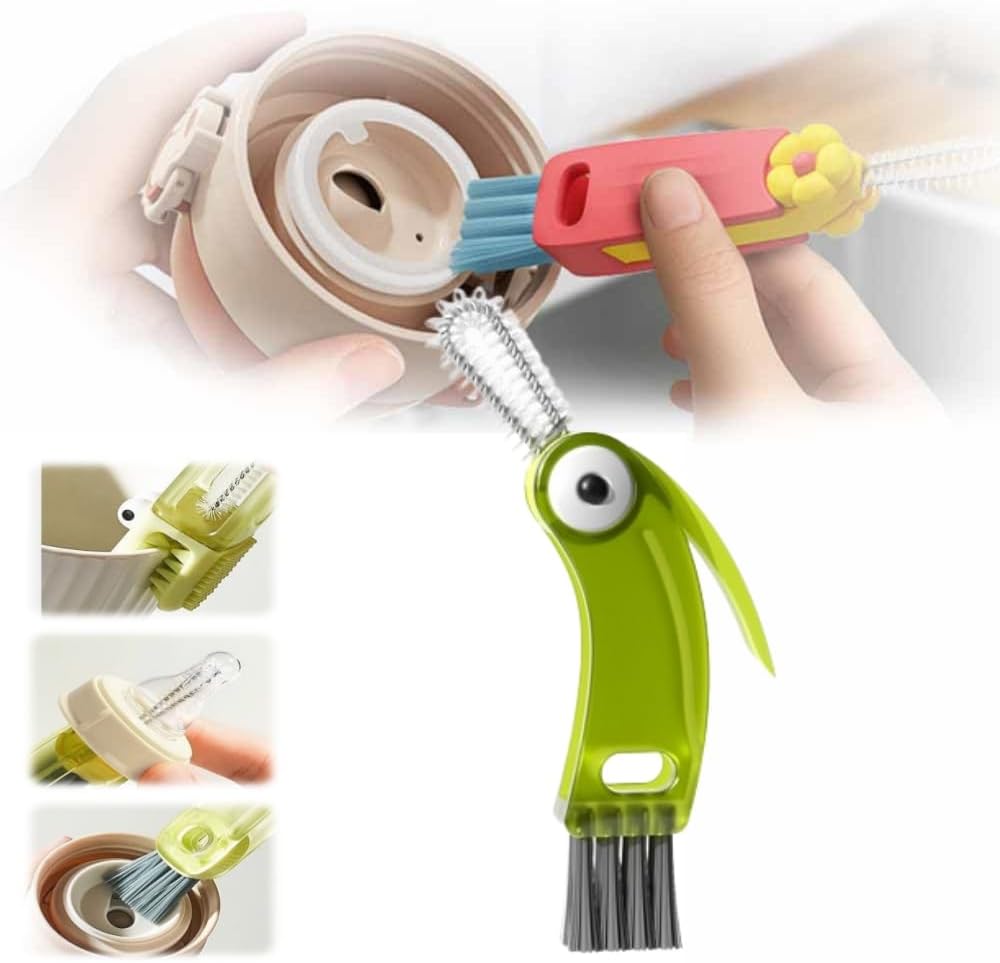 4 in 1 Cup Lid Cleaning Brush,Crevice Cleaning Brush Set for Baby Bottle Gap Tight Spaces Cup,4 in 1 Bottle Cleaning Brush Set Multifunctional Cleaning Brush Portable Cup Lid Cleaner(Green)