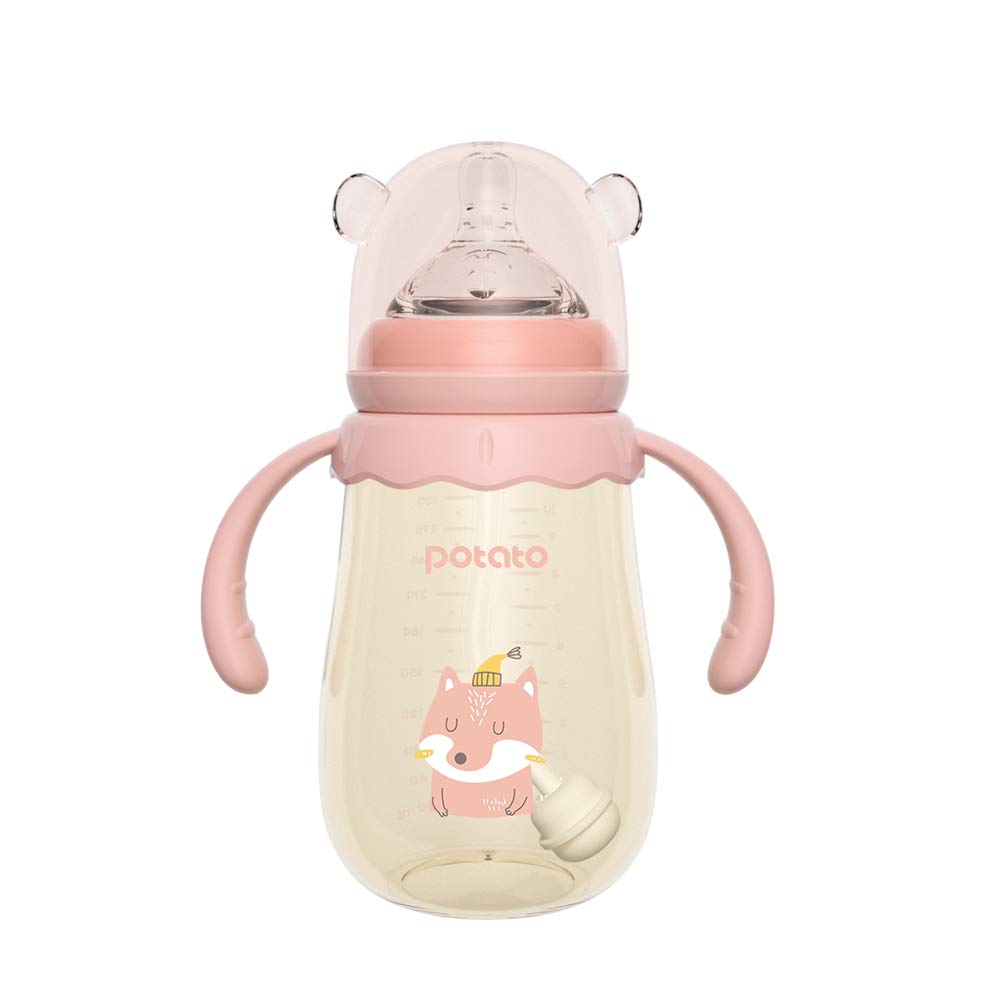 POTATO Baby Bottles PPSU Baby Feeding Bottle 10 oz Anti-Colic Bottles with Silicone Nipples Breastfeeding Bottles for Babies & Toddlers - Pink