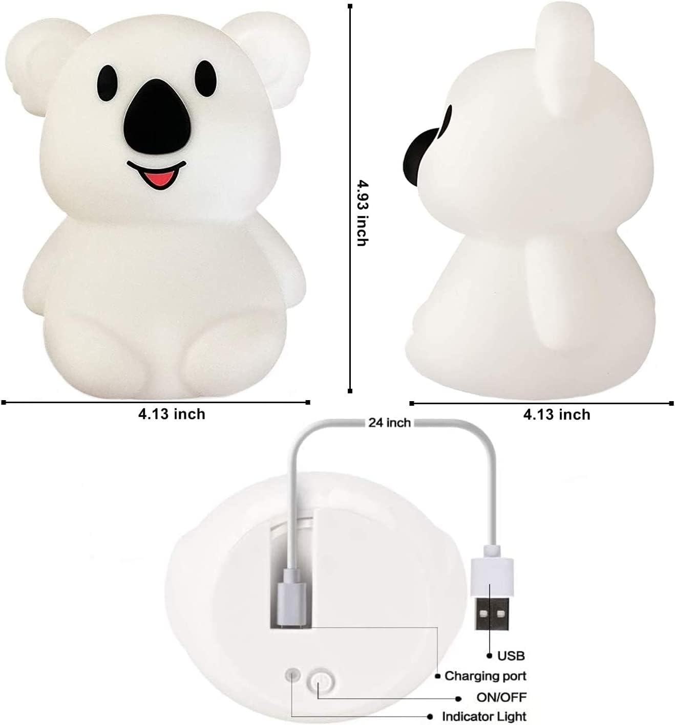 Night Light for Kids, Bedside Lamp for Children, Baby Nursery Lamp for Breastfeeding Safe, Break Resistant, Eye Caring, Adjustable Brightness & Color, Touch Control, Child Gift - Medium Koala