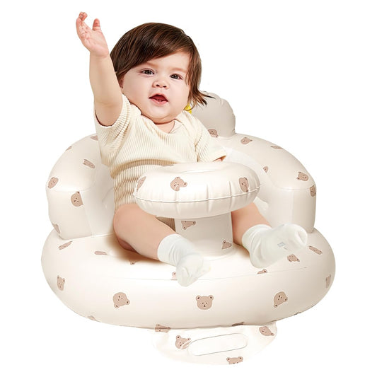 Inflatable sit up Chair for Babies 3-36 Months, Inflatable Baby Chair with Tray，Infant Back Support Sofa with Built in Air Pump for Inside and Outside (Brown Bear)