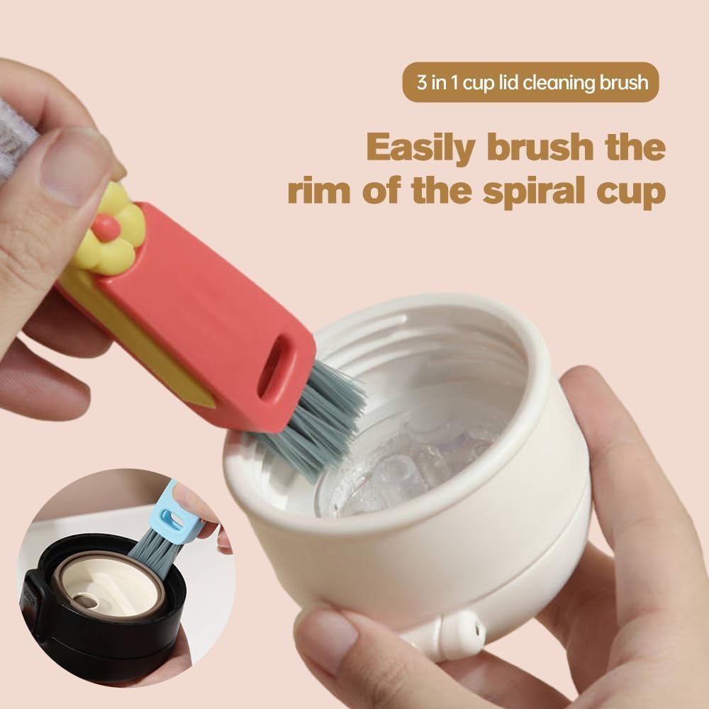 3 in 1 Cup Lid Cleaning Brush, 2025 Multifunctional Crevice Cleaning Brush for Bottle Gap Tight Spaces Cup, Cup Lid Gap Cleaning Brushes Set for All Kinds of Cups and Bottles (Orange)