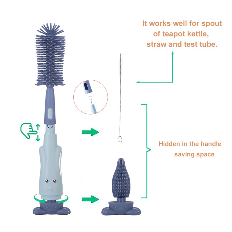 Chemimoso Multifunctional Cleaning Brush, Baby Bottle Brush, Bottle Brush Cleaner Set, Dark Blue, Silicone and Nylon Brush