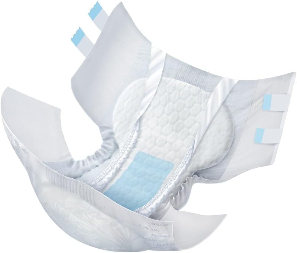 NorthShore MegaMax Adult Overnight Diapers, 12-Hour Tab-Style, Small, 4 Count Starter Pack, White, 24-34 inches, Unisex Incontinence Underwear