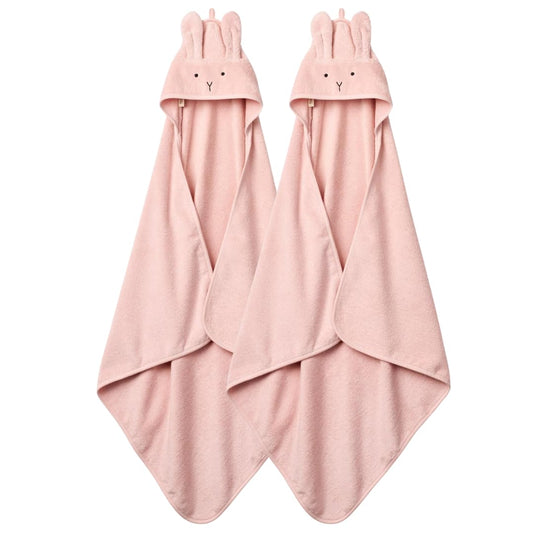 Baby Hooded Towel – Organic Cotton Baby Bath Towels, 32" x 32" Super-Soft and Absorbent Baby Towels for Newborn 2-Pack (Rabbit Blush)