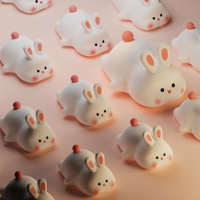 Squishy Bunny Night Light, Cute Easter Rabbit, Bunny Lamp, Led Big Face Rabbit Decor, Novelty Gifts, Dimmable Rechargeable Light up Bunnies, Nursery Room College Dorm Touch Nightlight
