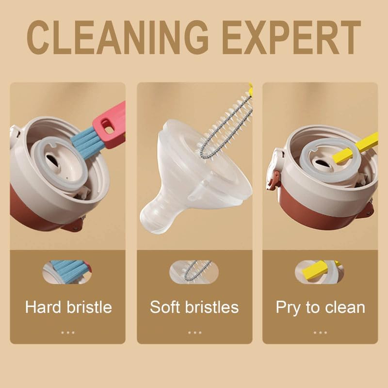 3 in 1 Multifunctional Cup Lid Cleaner with Brush(F) - Crevice Cleaning Brush Set for Baby Bottle Gap Tight Spaces