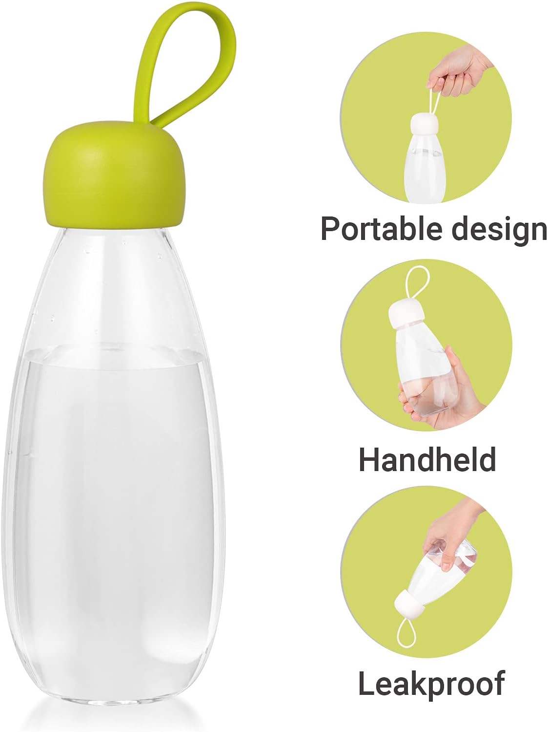 emoi BPA Free Water Bottle, 16oz/480ml Cute Water Bottle with Carrying Strap, Ideal for Kids Boys Girls Students Women Healthy Hydration-Green