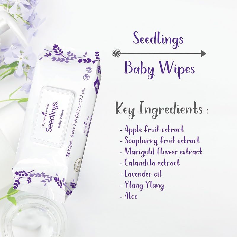 Young Living Seedlings Baby Wipes, 72ct | Gentle Care for Little Ones | Skin Moisturizer | Hydrating & Smooth | Sensitive Skin | Thick Wipes | Alcohol-Free | Ideal for Hands & Faces | Water-Infused