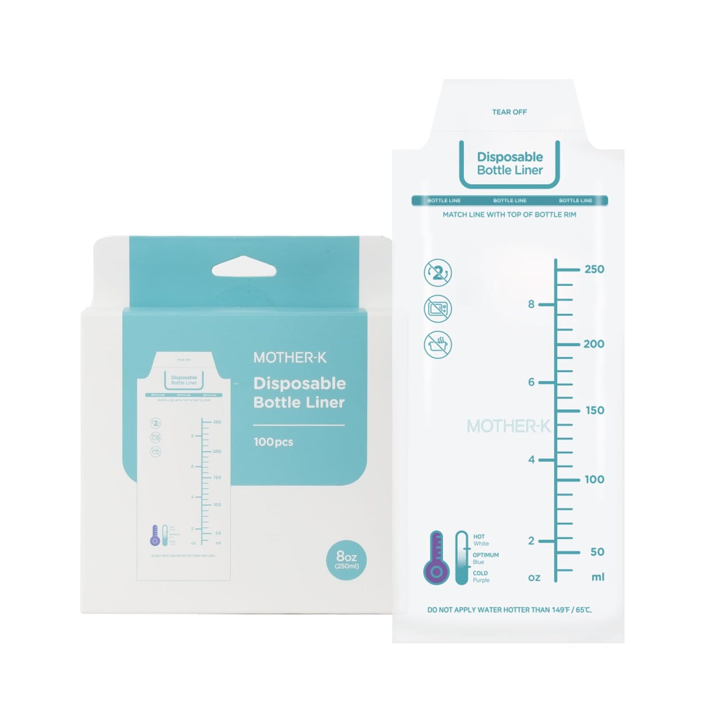 MOTHER-K Disposable Baby Bottle Liner, Must-Have Baby Travel Essentials, BPA Free & Anti-Colic (8oz, 100pcs)