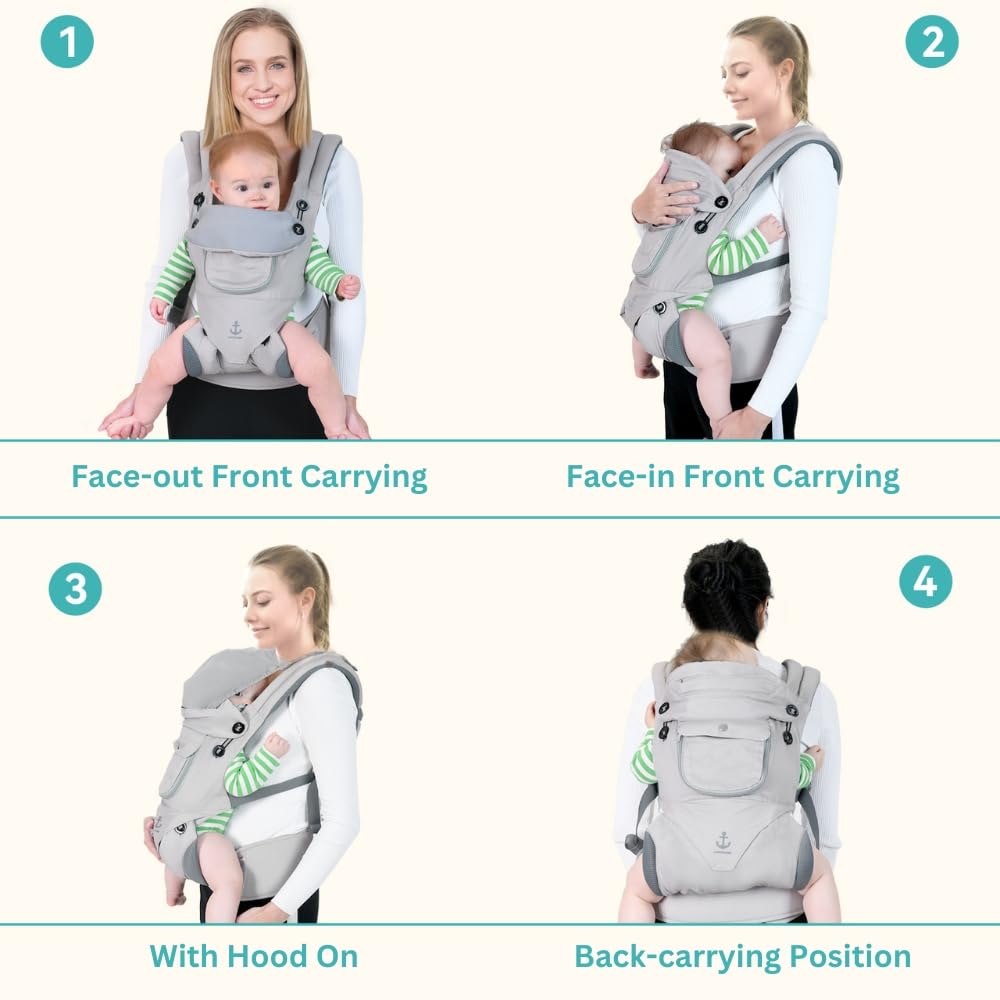 All-Season Ergonomic Baby Carrier, Breathable Baby Carrier Newborn to Toddler (8-33lbs), Toddler Carrier, Infant Carrier with Temperature Control Panel Design (Misty Grey)