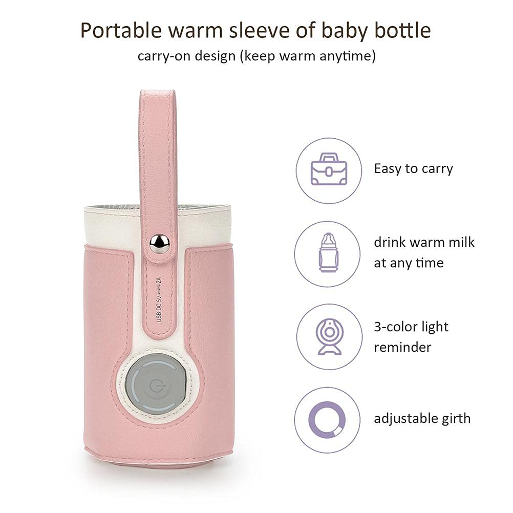 FTVOGUE Bottle Warmer Bag 3 Temperature Adjustable Portable Baby Bottle Warmer for Connecting to Mobile Power
