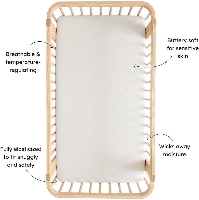 Kyte Baby Soft Crib Sheet - Standard Fitted Crib Sheet Made with Rayon from Bamboo, Ultra-Gentle and Breathable (Ecru Roar)