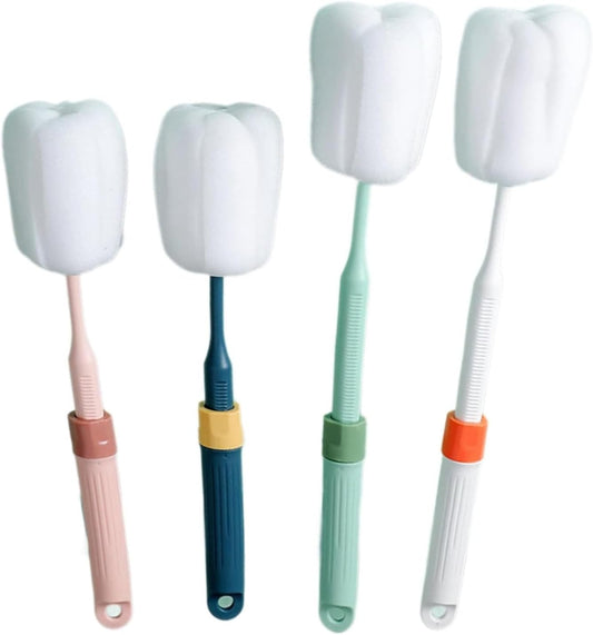 Dishwashing Foam Sponges Brush Telescopic Long Handle Scrubbing Brushes Clean Dishes, Sinks ，Cookware，Coffee Glasses Pot Milk Cup Mugs Wine Bottle (4pcs)