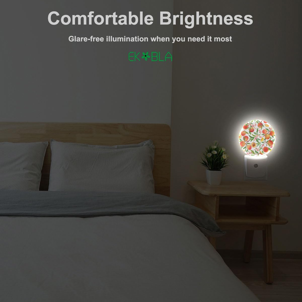 EKOBLA Peach LED Night Light Vibrant Cute Fruits Bright Colorful Design Dusk to Dawn Plug-in Nightlights Auto Sensor for Home Indoor Bathroom Hallway Kitchen