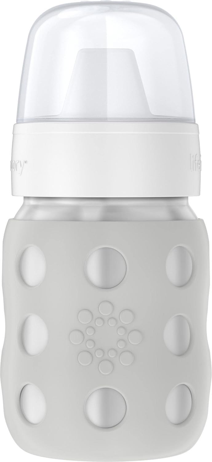 Lifefactory 8-Ounce Stainless-Steel Vacuum-Insulated Wide-Neck Baby Bottle with Hard Sippy, Stone Gray, LS2221WCG4
