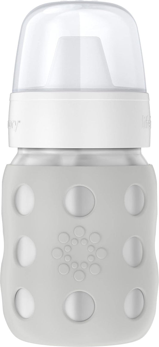 Lifefactory 8-Ounce Stainless-Steel Vacuum-Insulated Wide-Neck Baby Bottle with Hard Sippy, Stone Gray, LS2221WCG4