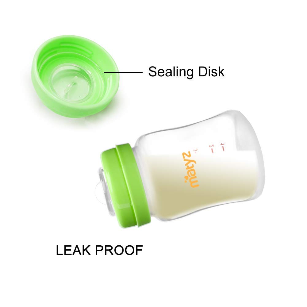 Matyz 4-PACK Breastmilk Storage Bottles With Lids (Green, 6oz Each) - Wide Mouth Breastmilk Collection Storage Bottle - Leakproof Breast Pump Bottle for Spectra Medela Philips Breast Pumps